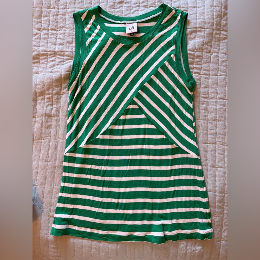 CAbi Green and White Striped Sleeveless Knit Tank